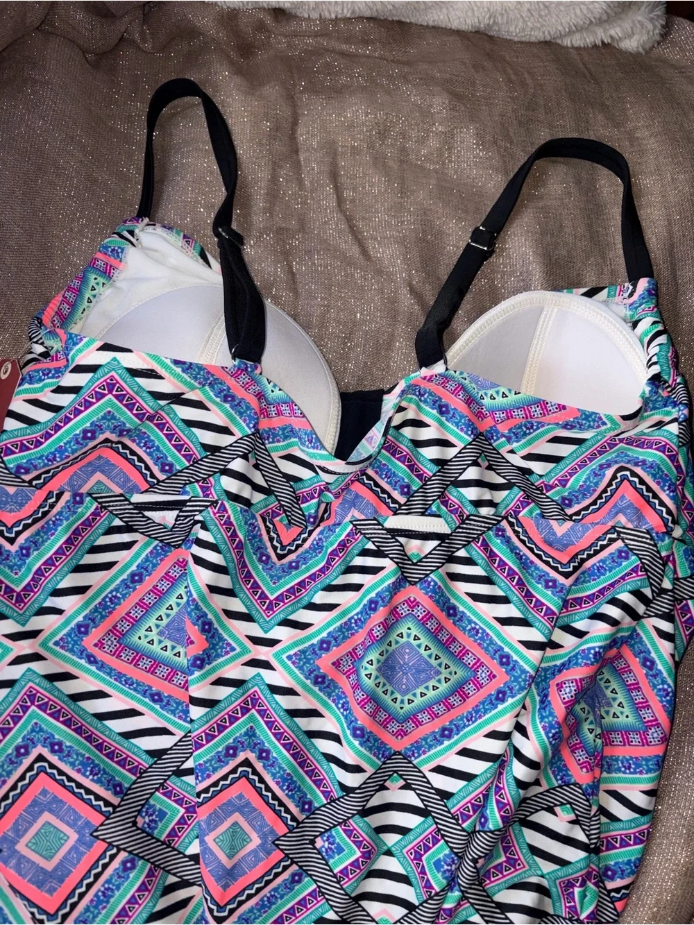 Arizona Jeans Company Geometric Tankini Top Size 1x NWT! - Picture 4 of 8